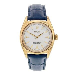 Rolex Oyster Precision 18k Yellow Gold Silver Dial 34mm Automatic Mens Watch